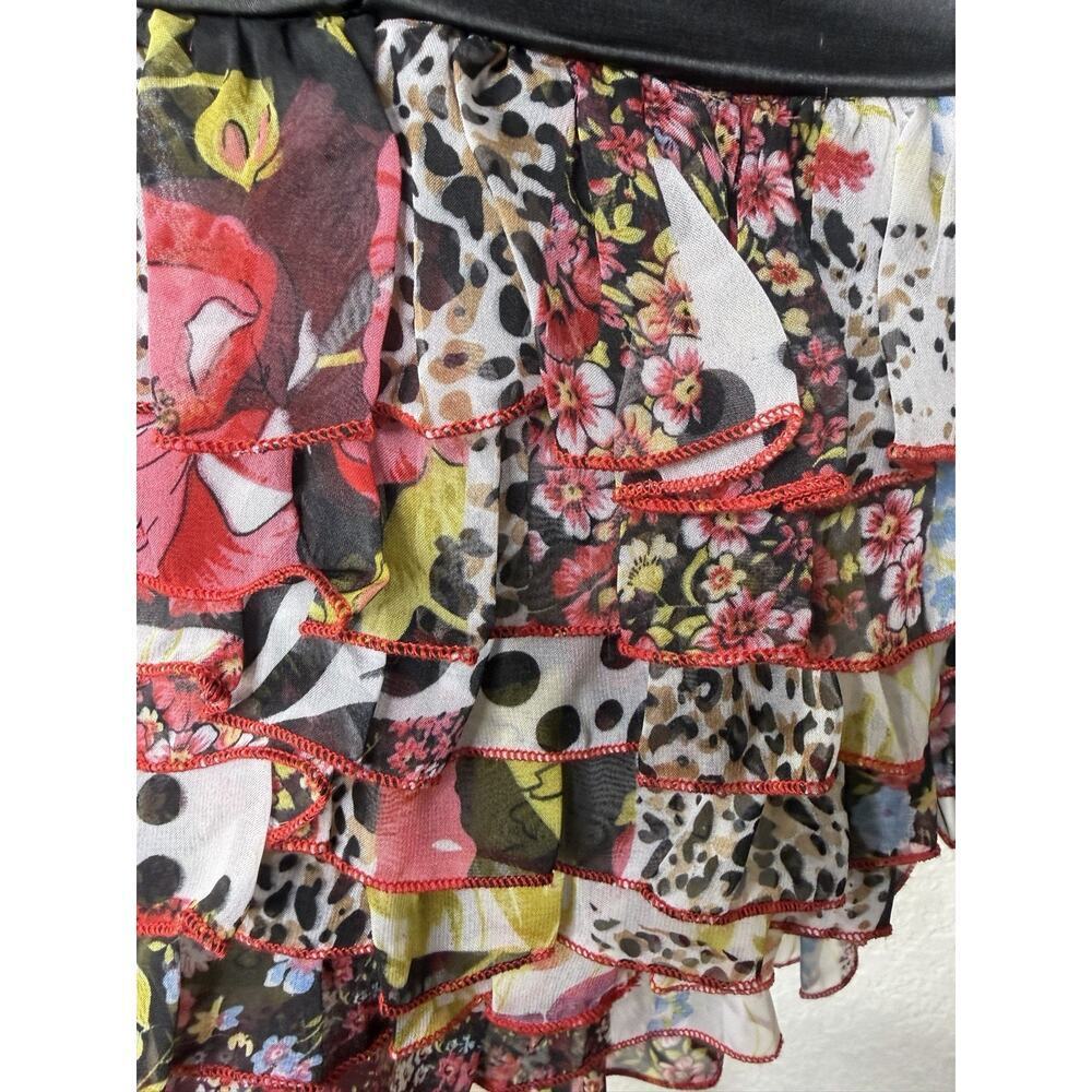 Y2K Ruched Asymmetrical Sweetheart Satin Sheer Dress Art Sequin Whimsygoth Sz S - Picture 6 of 7